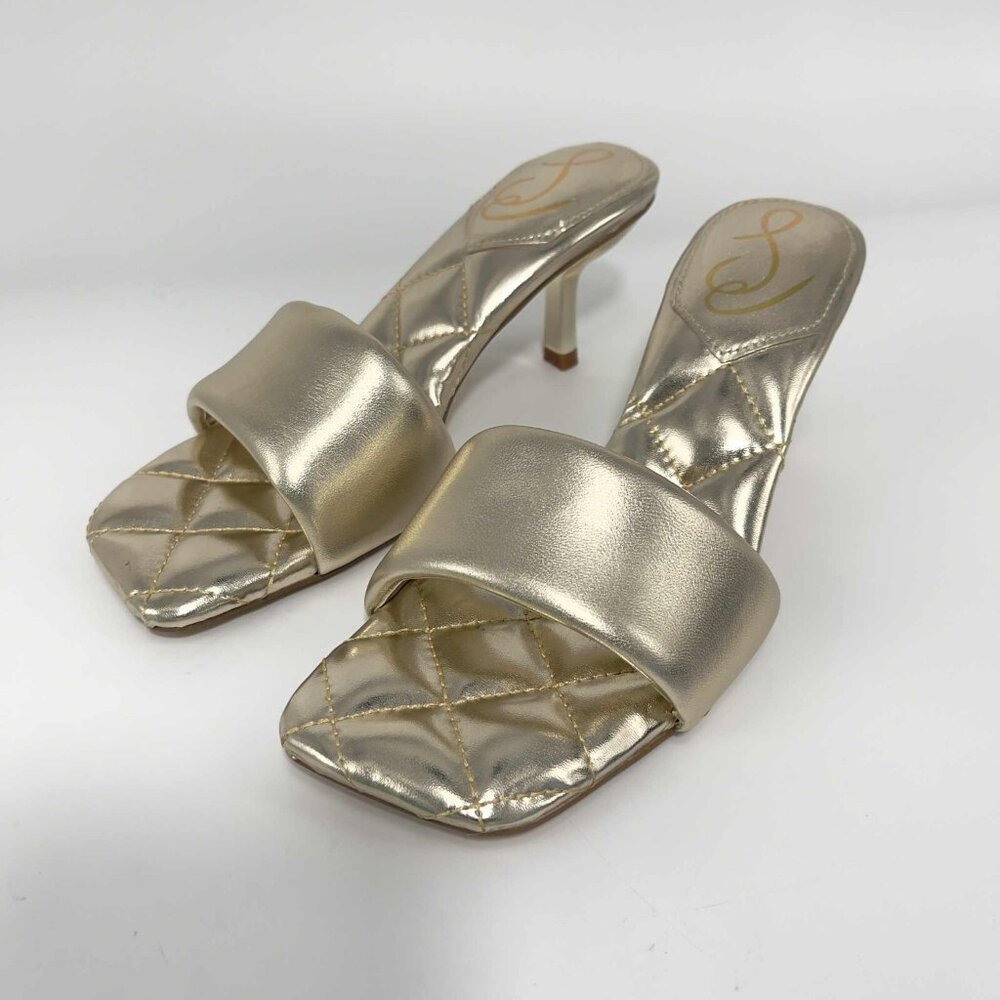 Sam Edelman Women’s Starla Quilted Open Toe Mule Heels Gold Leather Size 7.5